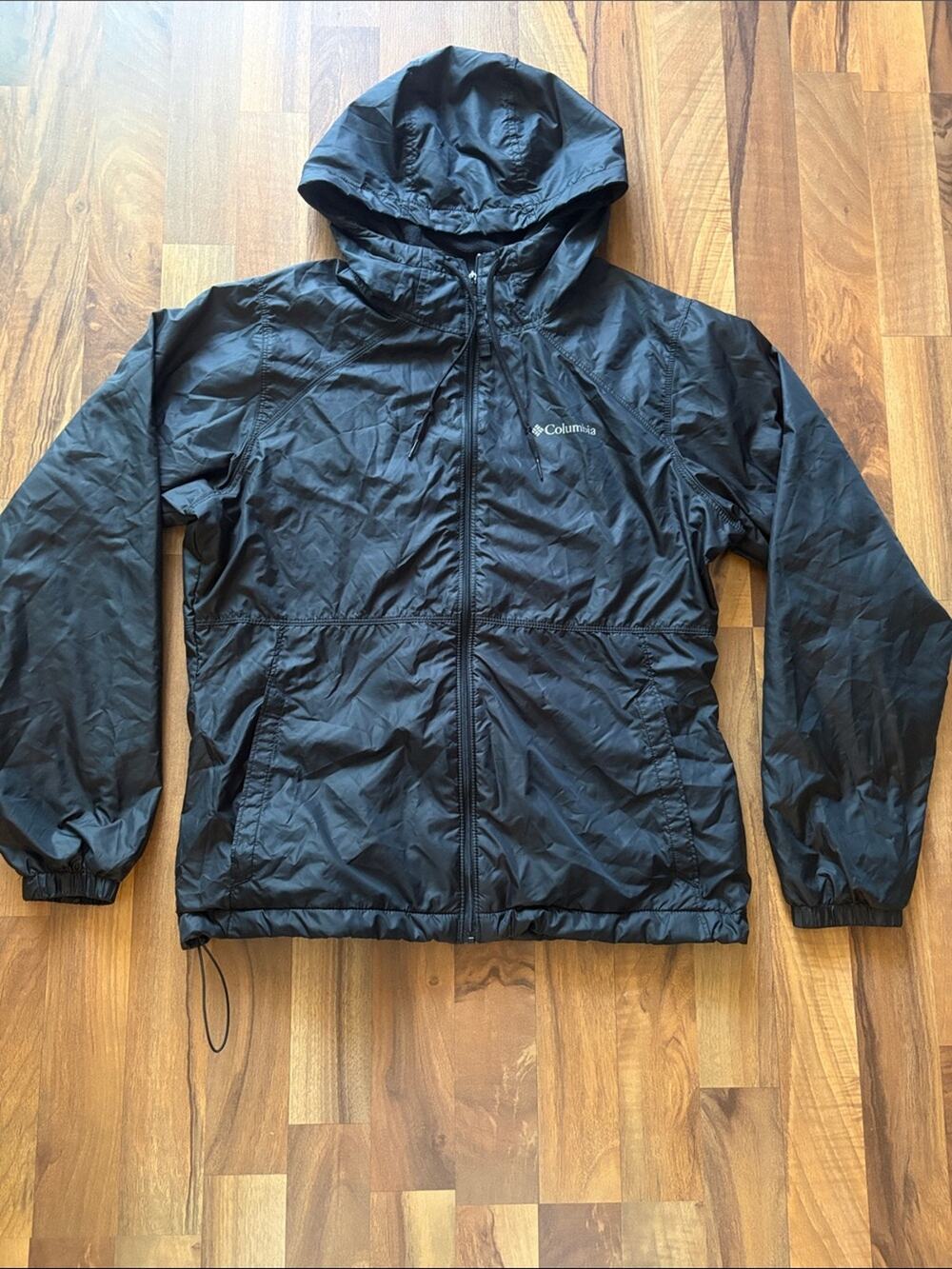 Columbia Woman’s Black Hooded Windbreaker Jacket with Logo Size M